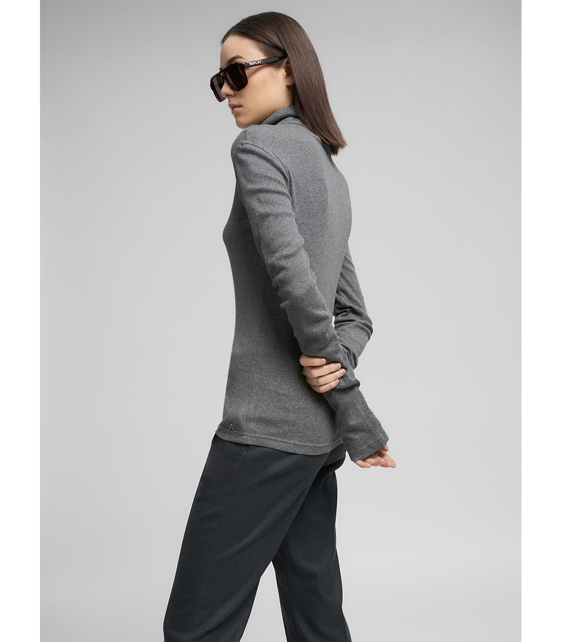 スリムフィット・ハイネックロングTシャツ 詳細画像 ダークグレーメランジ 4